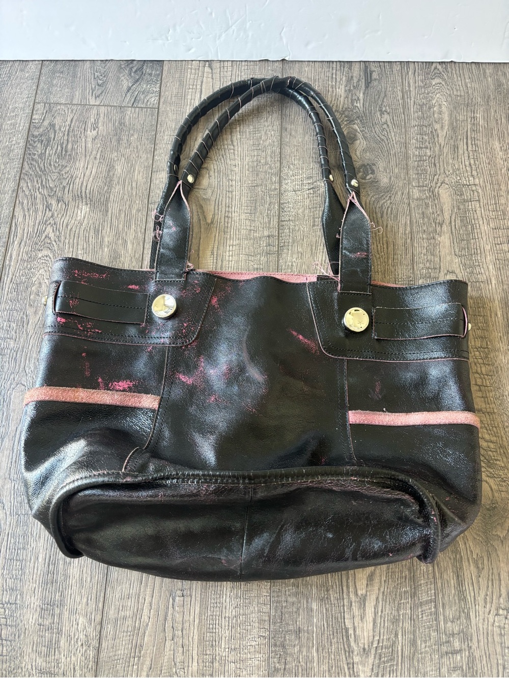b. makowsky Black Tote with Pink Accent Details